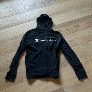 Champion Black Hoodie with White Logo